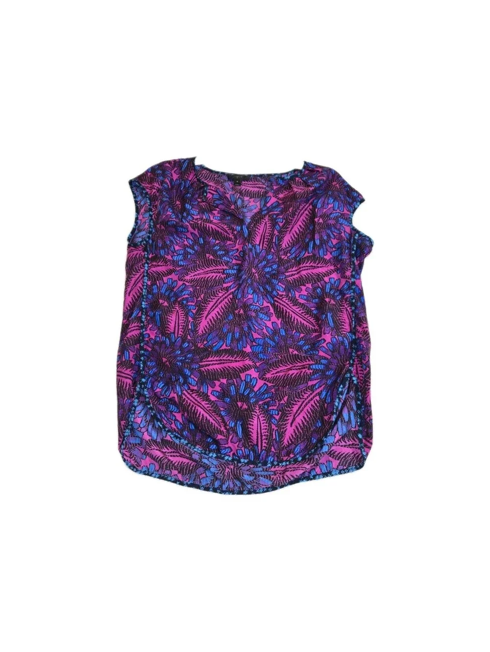 j crew silk top Sleeveless Midnight Floral Purple Cocoon Boho Festival Hippy